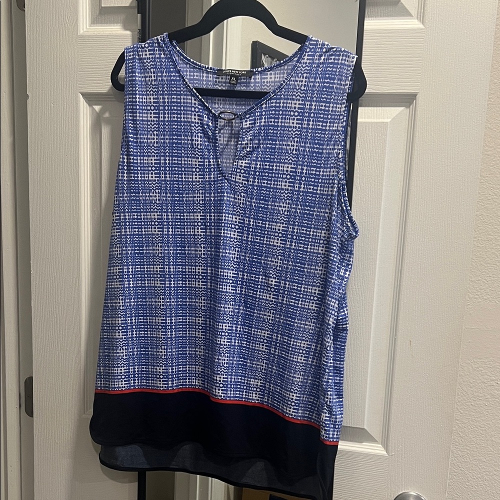 Jones New York Blue and Black Patterned Tank Top